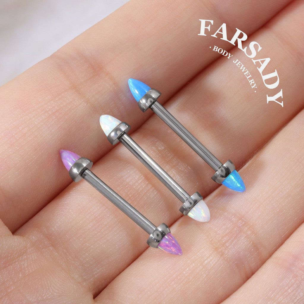 Opal Spike Bolt - F136 Titanium Internally Threaded Straight Barbell / Fits 16G Nose Bridge Chest Piercing