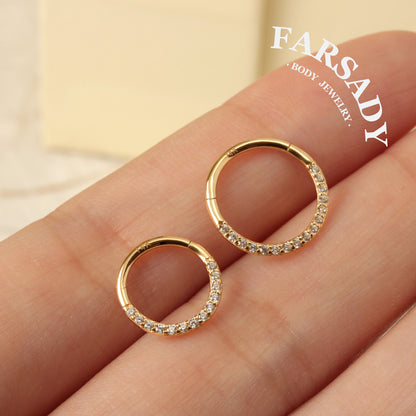 Gold Spark - Solid 14K Gold Hinged Clicker Hoop / Fits 16G Septum Ring Helix Conch Cartilage Earring