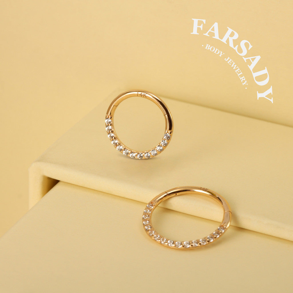 Gold Spark - Solid 14K Gold Hinged Clicker Hoop / Fits 16G Septum Ring Helix Conch Cartilage Earring
