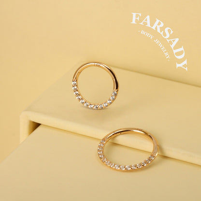 Gold Spark - Solid 14K Gold Hinged Clicker Hoop / Fits 16G Septum Ring Helix Conch Cartilage Earring
