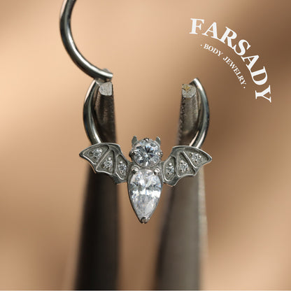 Moon Bat - ASTM F136 Titanium Hinged Clicker Hoop / Fits 16G Septum Ring Helix Conch Cartilage Earring