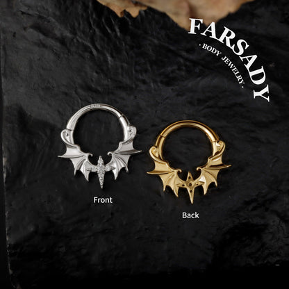 Dusk Wing - 925 Silver CZ Hinged Clicker Hoop / Fits 16G Septum Ring Helix Conch Daith Earring