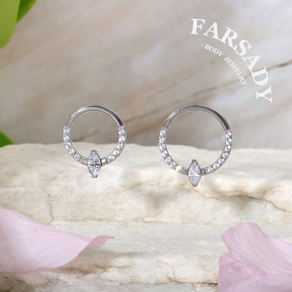 Marquise Orbit - 316L Hinged Clicker Hoop / Fits 16G Septum Ring Helix Conch Cartilage Earring