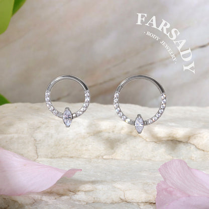 Marquise Orbit - 316L Hinged Clicker Hoop / Fits 16G Septum Ring Helix Conch Cartilage Earring