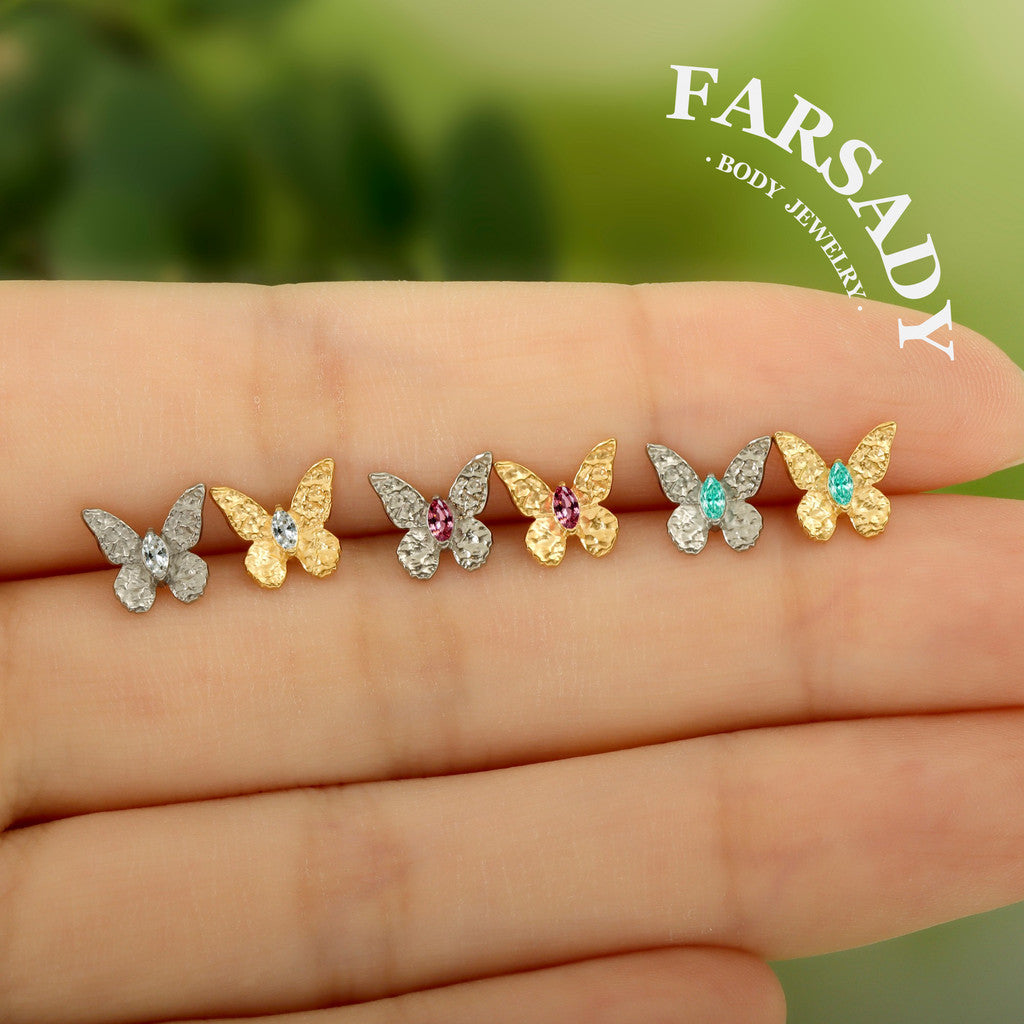 Blush Moth - F136 Titanium Internally Threaded Stud / Fits Cartilage Helix Tragus Lobe Nostril Piercing