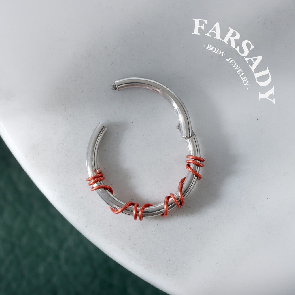 Scarlet Coil - Red Wire Spike Hinged Clicker Hoop / Fits 16G Septum Ring Helix Conch Cartilage Earring