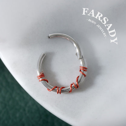 Scarlet Coil - Red Wire Spike Hinged Clicker Hoop / Fits 16G Septum Ring Helix Conch Cartilage Earring