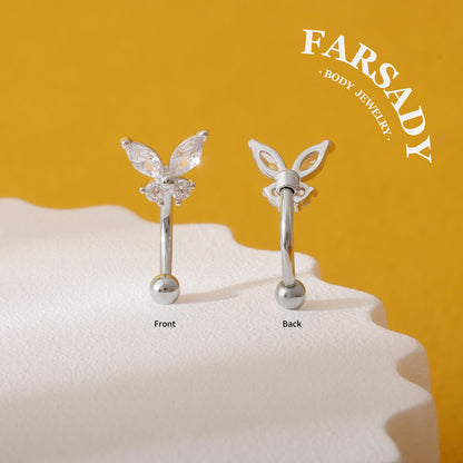 Crystal Flutter - 316L Clear CZ Curved Barbell / Fits 16G Rook Daith Earring Lip Eyebrow Cartilage Piercing