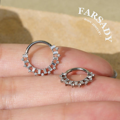 Ray Wreath - F136 Titanium Hinged Clicker Hoop / Fits 16G Septum Ring Helix Conch Cartilage Earring