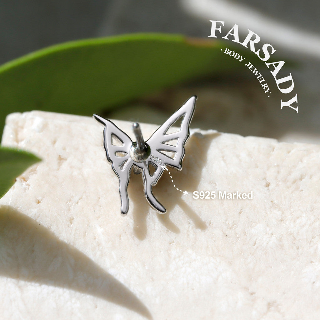 Wisp Moth - 925 Silver Threadless Stud / Fits Cartilage Helix Tragus Lobe Piercing
