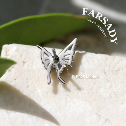 Wisp Moth - 925 Silver Threadless Stud / Fits Cartilage Helix Tragus Lobe Piercing