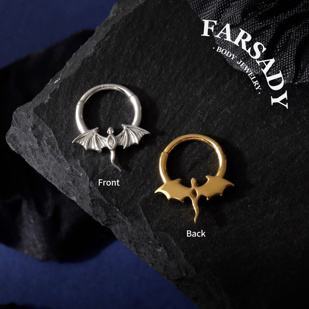 16G Flying Dragon Daith Hoop Earring| Sterling Silver Daith ewelry| Original Design Septum Clicker| Helix Piercing| Gothic Halloween Jewelry