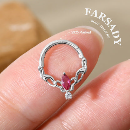 16G Sterling Silver Butterfly Hinged Daith Hoop Earring, Sterling Silver Daith Jewelry, Ruby Daith Hoop Earring, 8mm Cartilage Hoop, Gold Helix| Tragus Hoop