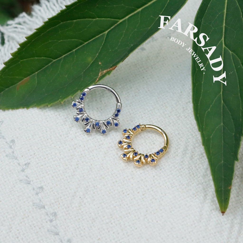 Sterling Silver Original Artisan Septum Ring Peacock Display Inspired, 18K Gold Plated 925 Sterling Silver Daith Clicker Earring, Helix Tragus Piercing Hoop