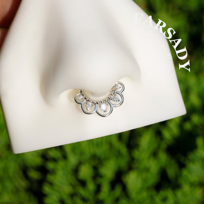 16G Sterling Silver Moonstone Flower Septum Ring, Moissanite Hinged Septum Clicker,925 Sterling Silver Plated 18k Gold,Gold Daith Earring Hoop,Helix Tragus Hoop