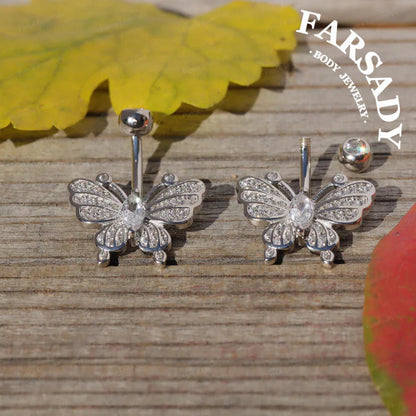 14G S925 Sterling Silver Butterfly Belly Button Ring 6mm-12mm Navel Body Piercing Jewelry Easy Insert Non Healed Piercing Friendly Daily Wear Gift Jewelry for Women