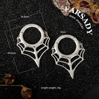 Spiderweb Ear Weights Hoop 5mm Stretched Ear 4 Gauges Earring Plugs Heavy Ear Weights Hanger Easy Clasp Gothic Ear Tunnels Lobe Stretching Body Jewelry