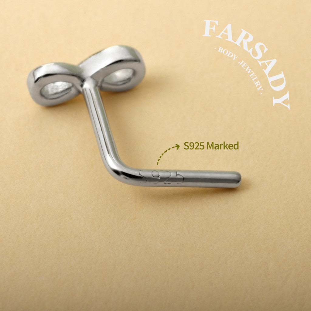 Gilded Infinity Knot - 925 Silver L-Shape Stud / Fit 20G Nose Ring