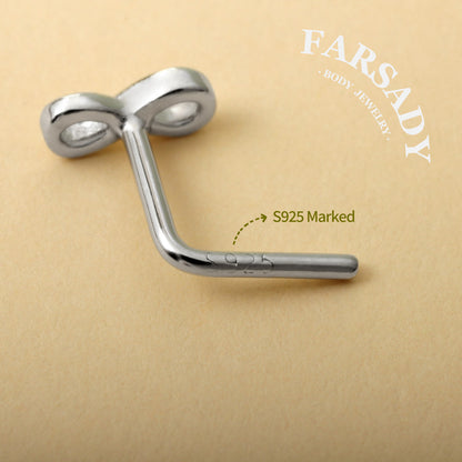 Gilded Infinity Knot - 925 Silver L-Shape Stud / Fit 20G Nose Ring