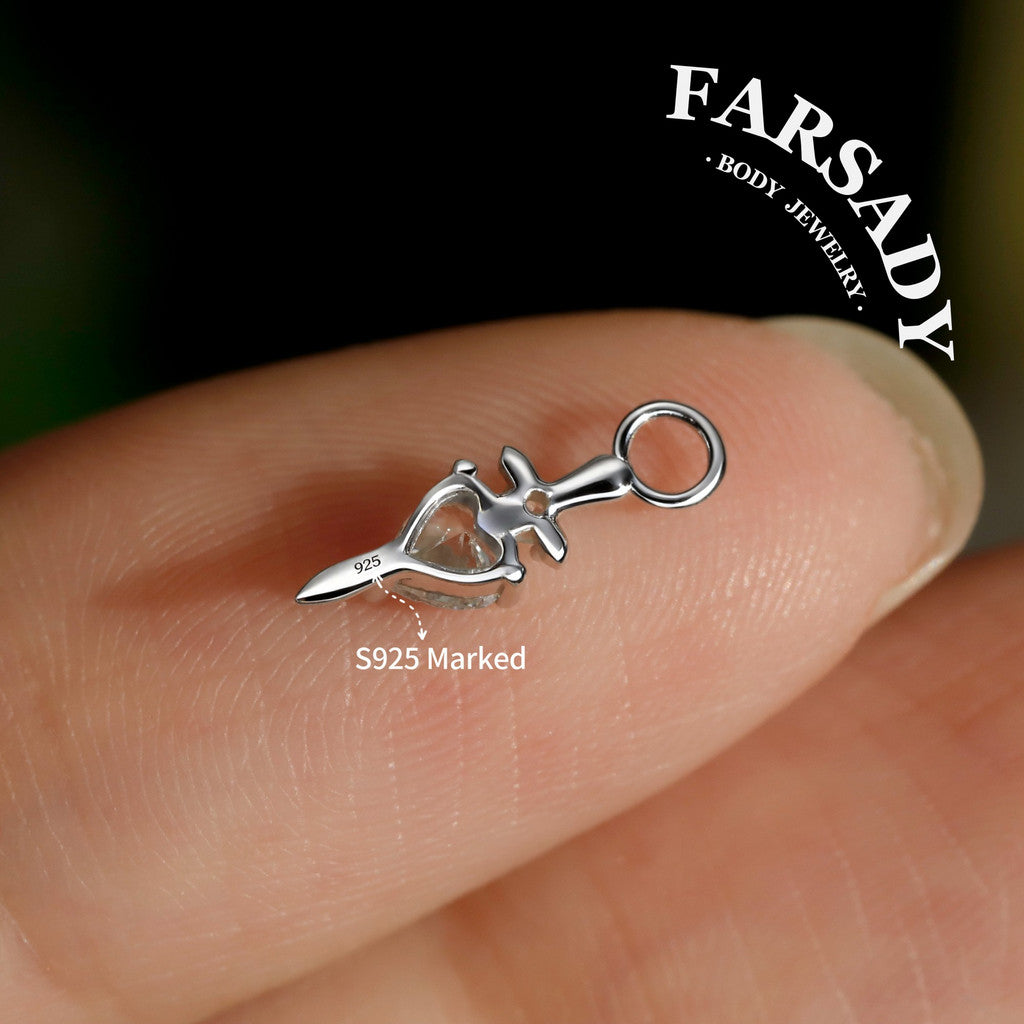 Pierced Heart Blade - 925 Silver Heart CZ Heart Dangle Charm / Interchangeable Hoop Earring Pendant for Helix Daith Cartilage Piercing