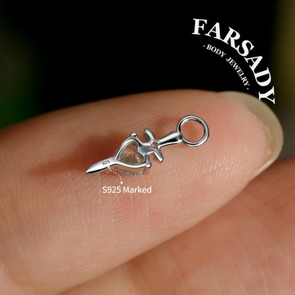 Pierced Heart Blade - 925 Silver Heart CZ Heart Dangle Charm / Interchangeable Hoop Earring Pendant for Helix Daith Cartilage Piercing