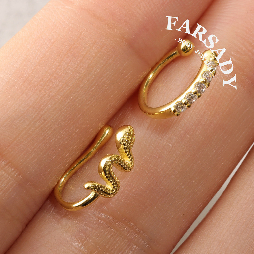 Golden Serpent Coil - 925 Silver Fake Nose Ring / Fit Non-Pierced Nose Ring