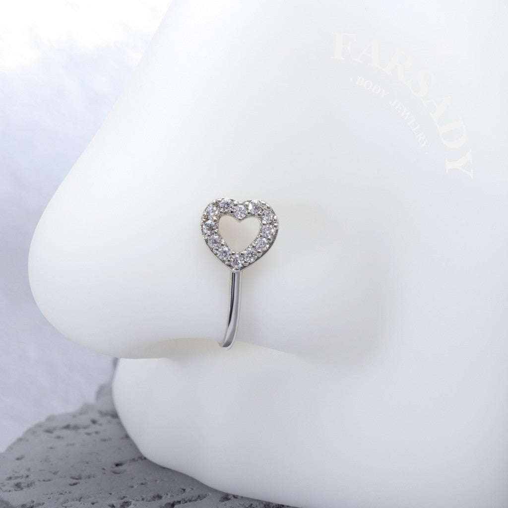 Hollow Heart Halo - 925 Silver Fake Nose Ring / Fit Non-Pierced Nose Ring