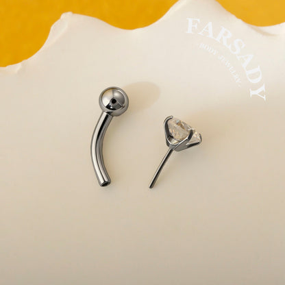 F136 Titanium Curved Barbell Post - 16G Threadless Rook Piercing Bar
