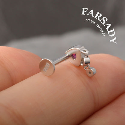 Tide Drop - 925 Silver Internally Threaded Stud / Fits Cartilage Helix Tragus Lobe Piercing
