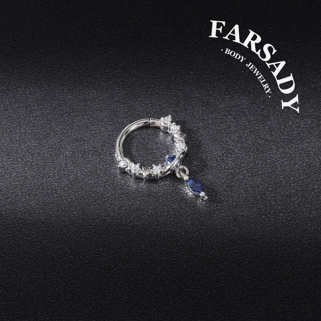 Star Tear - CZ Dangle Hinged Clicker Hoop / Fits 16G Septum Ring Helix Conch Cartilage Earring