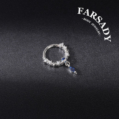 Star Tear - CZ Dangle Hinged Clicker Hoop / Fits 16G Septum Ring Helix Conch Cartilage Earring