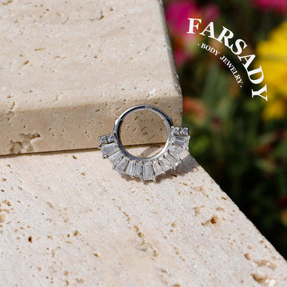 Allround Radiance - Sterling Silver Hinged Clicker Hoop / Fits 16G Septum Ring Helix Conch Daith Earring