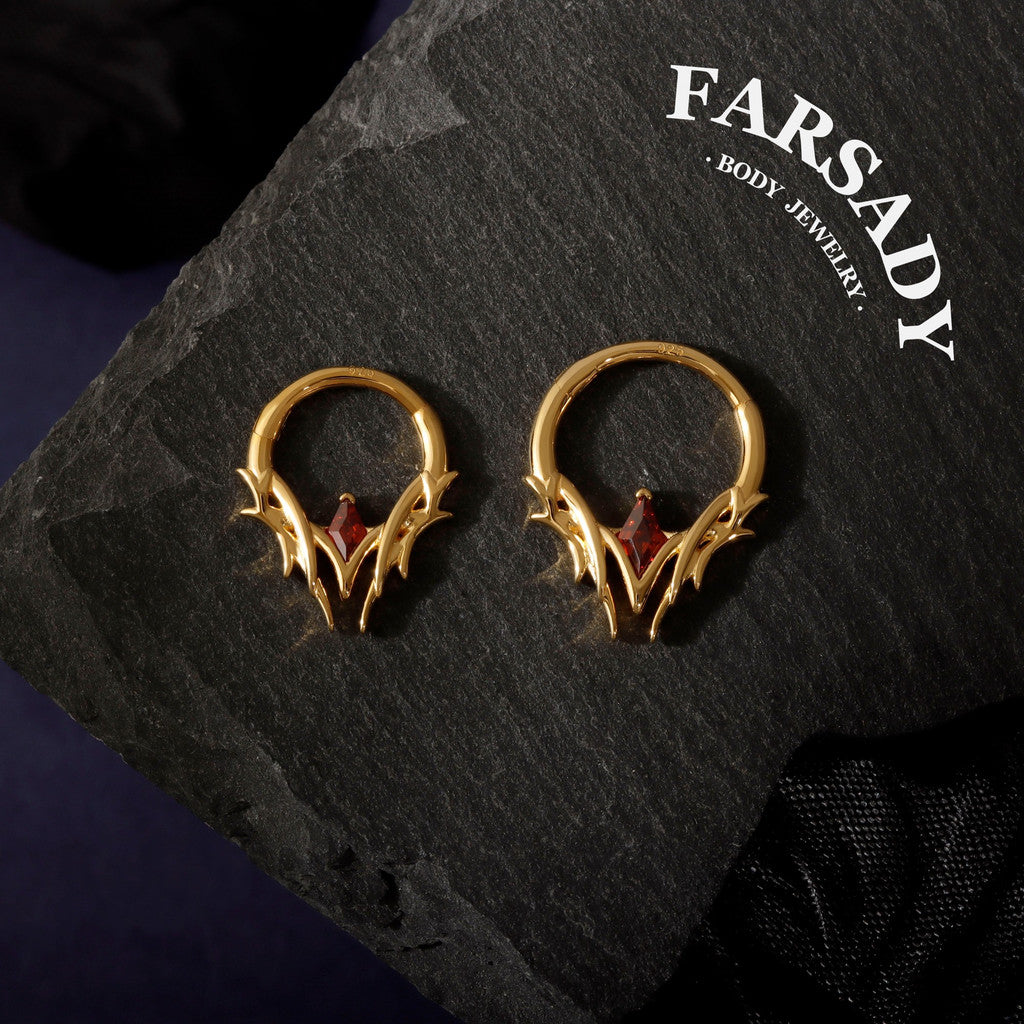 Crimson Spire - 925 Silver CZ Hinged Clicker Hoop / Fits 16G Septum Ring Helix Conch Daith Earring