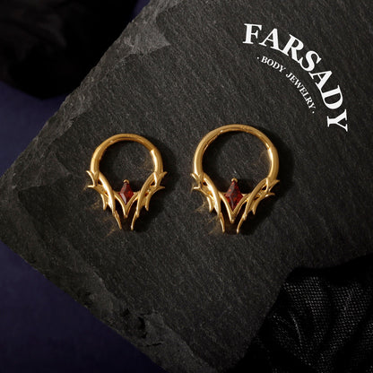 Crimson Spire - 925 Silver CZ Hinged Clicker Hoop / Fits 16G Septum Ring Helix Conch Daith Earring