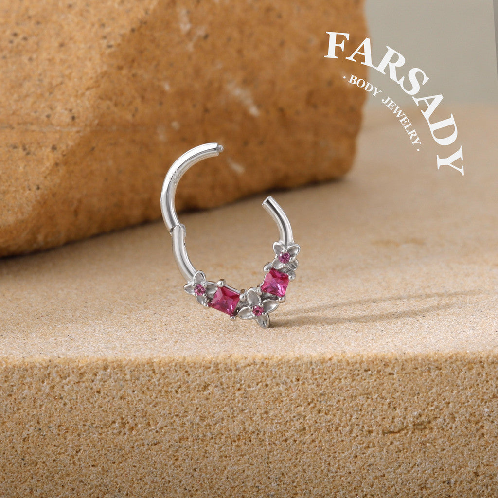 Fuchsia Arc - 925 Silver Hinged Clicker Hoop / Fits 16G Septum Ring Helix Conch Daith Earring