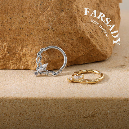 Gilded Talisman - 925 Silver Hinged Clicker Hoop / Fits 16G Septum Ring Helix Conch Daith Earring