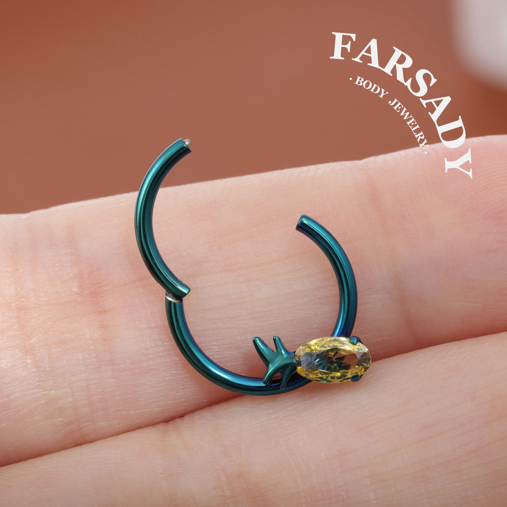 Verdant Glow - F136 Titanium Hinged Clicker Hoop / Fits 16G Septum Ring Helix Conch Cartilage Earring