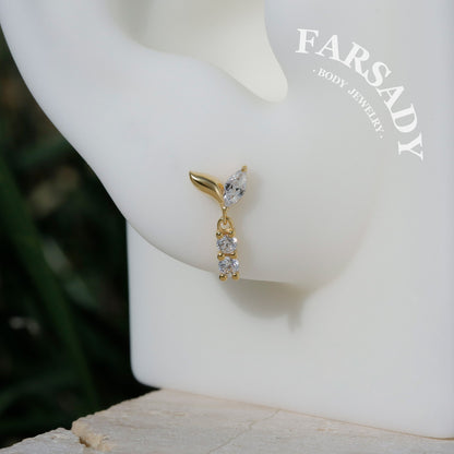 Sprout Drop - 925 Silver Threadless Stud / Fits Cartilage Helix Tragus Lobe Earring