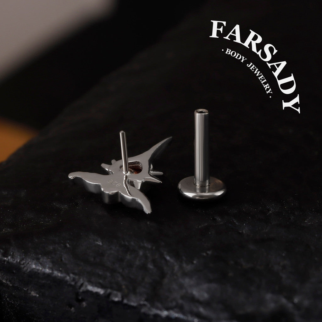 Scarlet Wingthor - 925 Silver Threadless Stud / Fits Cartilage Helix Tragus Lobe Nostril Piercing