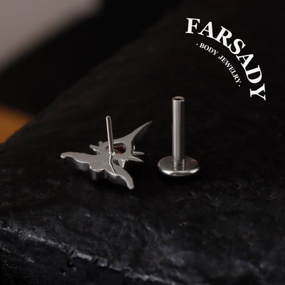Scarlet Wingthor - 925 Silver Threadless Stud / Fits Cartilage Helix Tragus Lobe Nostril Piercing
