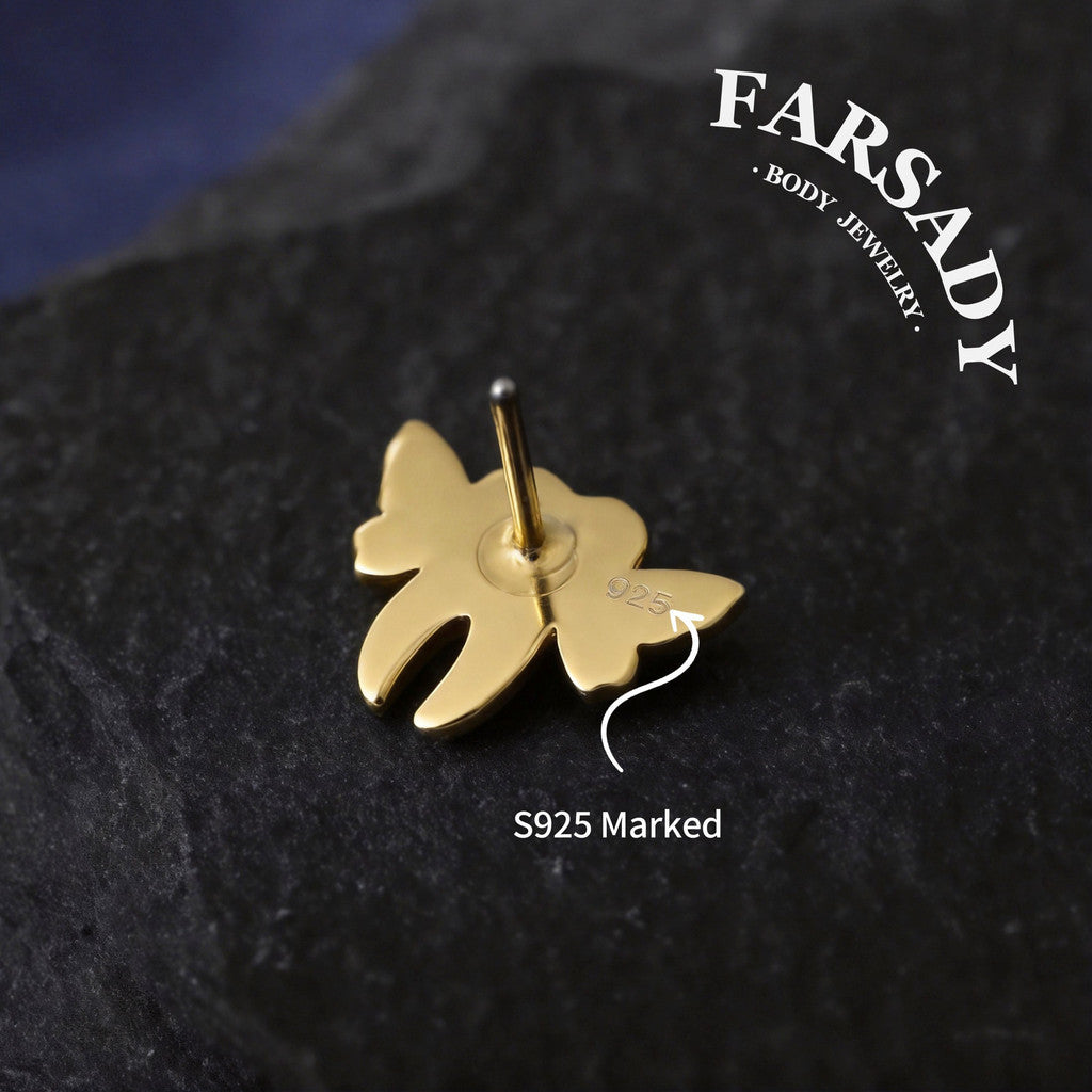 Tooth Wing - 925 Silver Threadless Stud / Fits Cartilage Helix Tragus Lobe Earring