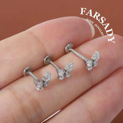 Winglet Spark - F136 Titanium Internally Threaded Stud / Fits Cartilage Helix Tragus Lobe Nostril Piercing