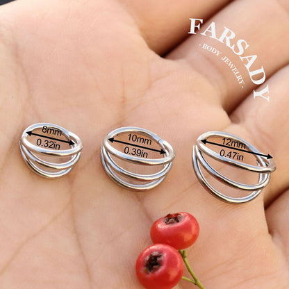 Triple Loop - ASTM F136 Titanium Hinged Clicker Hoop / Fits 16G Septum Ring Helix Conch Cartilage Earring / Waterproof Segment Piercing, Hypoallergenic Jewelry for Sensitive Skin