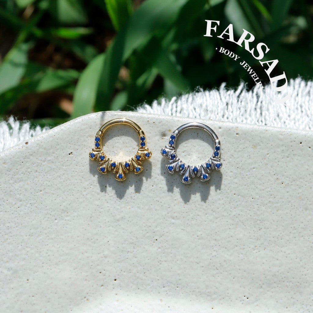 Sterling Silver Original Artisan Septum Ring Peacock Display Inspired, 18K Gold Plated 925 Sterling Silver Daith Clicker Earring, Helix Tragus Piercing Hoop