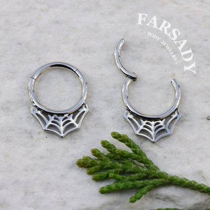 16G Spiderweb Hinged Septum Ring/Nose Ring Clicker/Sentulum Piercing Jewelry/Daith Earring Hoop/Helix Clicker Silvery Golden 1.2*8mm/10mm