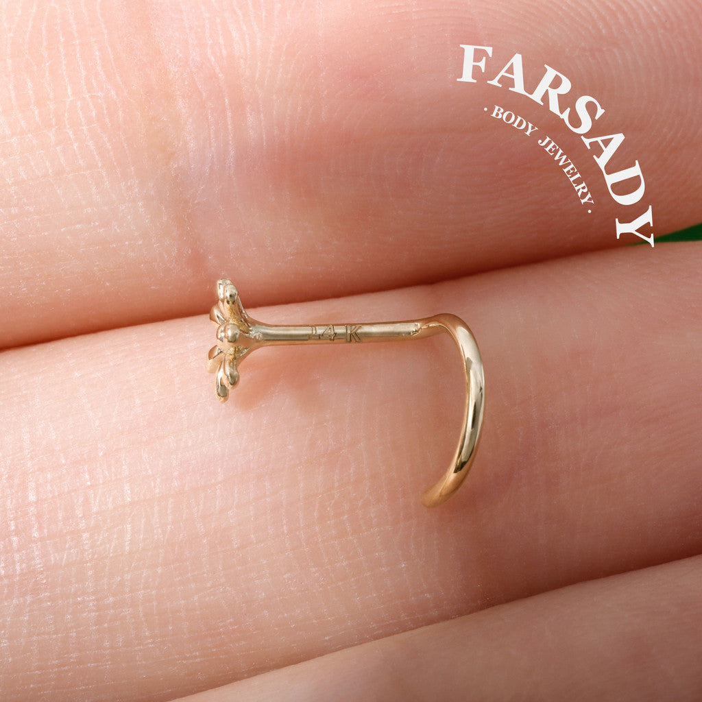 Daisy Duo - Solid 14K Gold Screw End Stud / Fit 20G Nostril Piercing