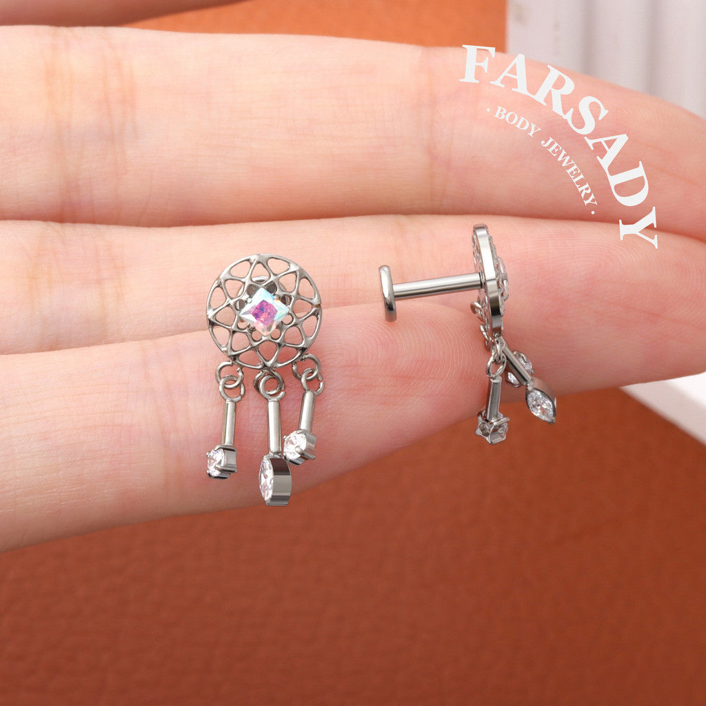 Dream Catcher - F136 Titanium Internally Threaded Stud / Fits Cartilage Helix Tragus Lobe Piercing