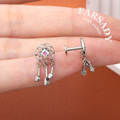 Dream Catcher - F136 Titanium Internally Threaded Stud / Fits Cartilage Helix Tragus Lobe Piercing