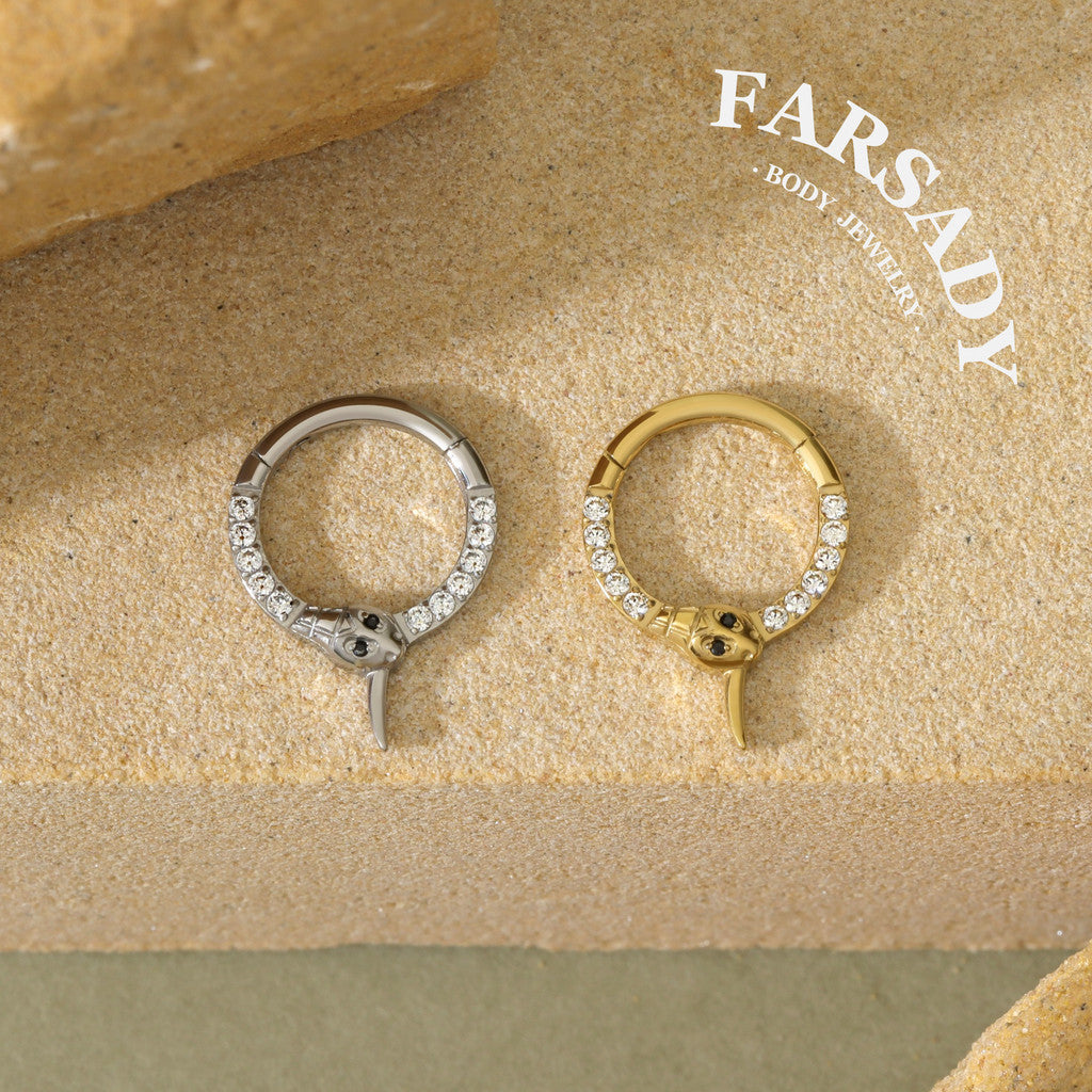 Gilded Serpent - ASTM F136 Titanium Hinged Clicker Hoop / Fits 16G Septum Ring Helix Conch Cartilage Earring