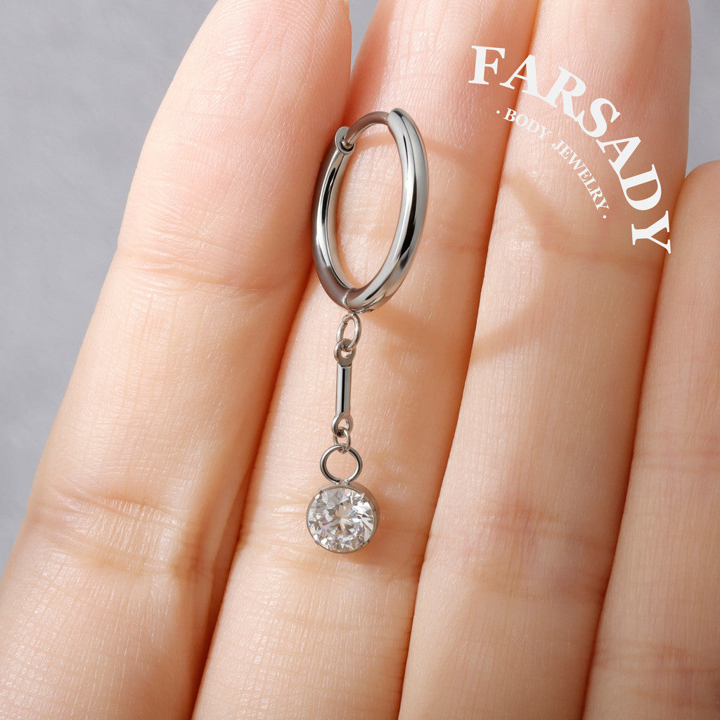 Lunar Pendulum - F136 Titanium CZ Hinged Clicker Hoop / Fits 18G Helix Conch Cartilage Earring